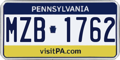 PA license plate MZB1762