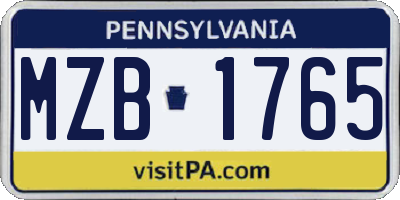 PA license plate MZB1765