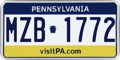 PA license plate MZB1772