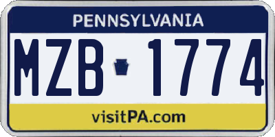 PA license plate MZB1774
