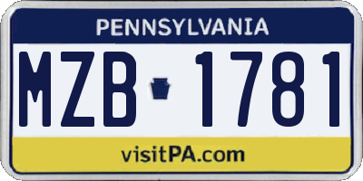 PA license plate MZB1781