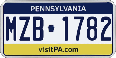 PA license plate MZB1782