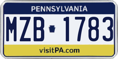 PA license plate MZB1783