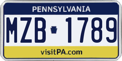 PA license plate MZB1789