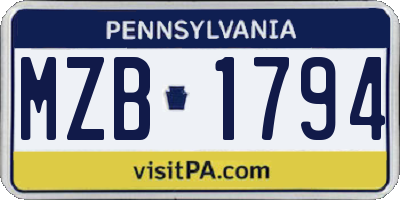 PA license plate MZB1794