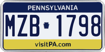 PA license plate MZB1798
