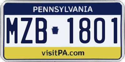 PA license plate MZB1801