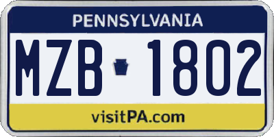 PA license plate MZB1802