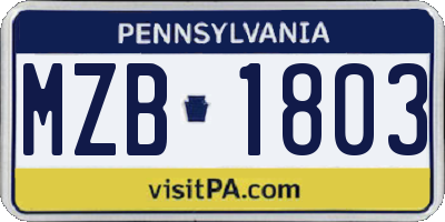 PA license plate MZB1803