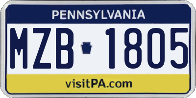 PA license plate MZB1805