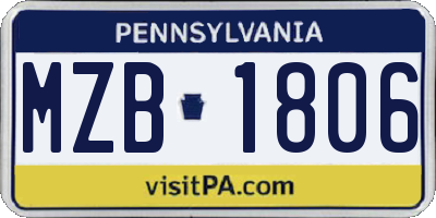 PA license plate MZB1806