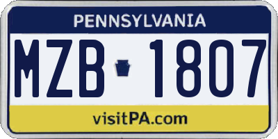 PA license plate MZB1807