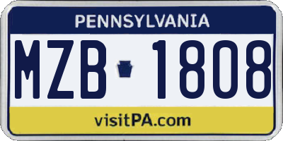 PA license plate MZB1808