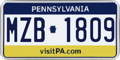 PA license plate MZB1809