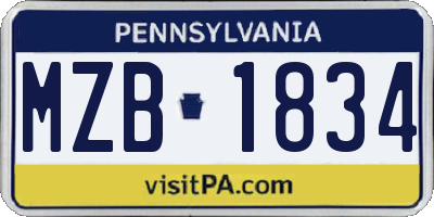 PA license plate MZB1834