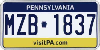 PA license plate MZB1837