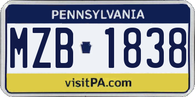 PA license plate MZB1838