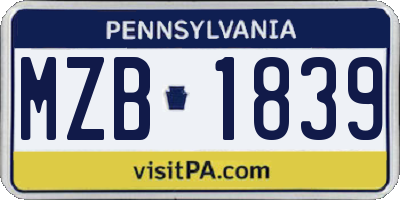 PA license plate MZB1839