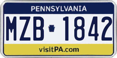 PA license plate MZB1842