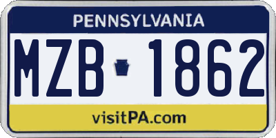 PA license plate MZB1862