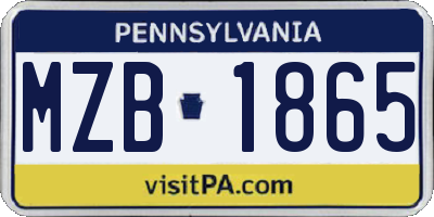 PA license plate MZB1865