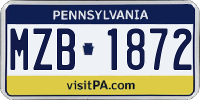 PA license plate MZB1872