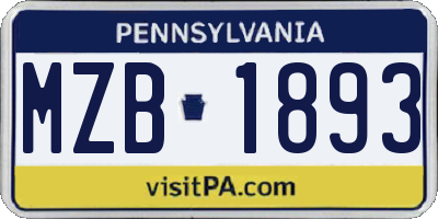 PA license plate MZB1893