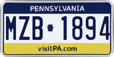 PA license plate MZB1894