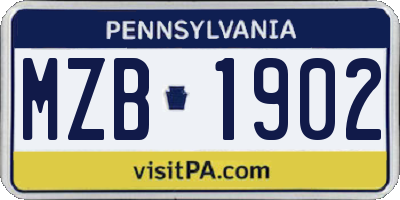PA license plate MZB1902