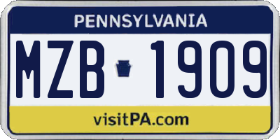 PA license plate MZB1909