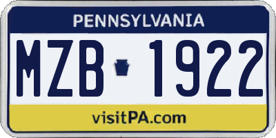 PA license plate MZB1922