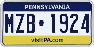 PA license plate MZB1924