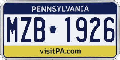 PA license plate MZB1926