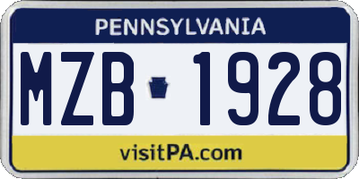 PA license plate MZB1928