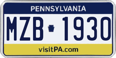 PA license plate MZB1930