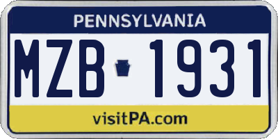 PA license plate MZB1931