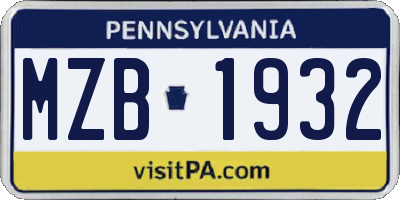PA license plate MZB1932