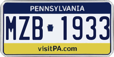 PA license plate MZB1933