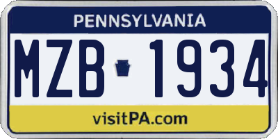 PA license plate MZB1934