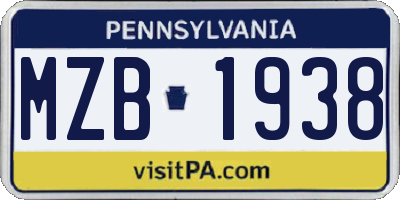 PA license plate MZB1938