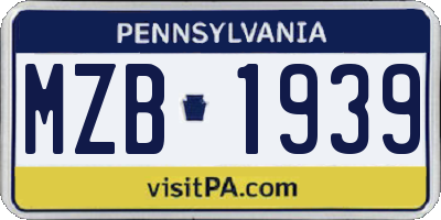 PA license plate MZB1939