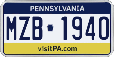 PA license plate MZB1940