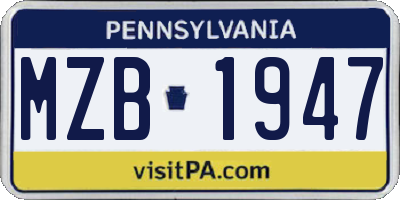 PA license plate MZB1947