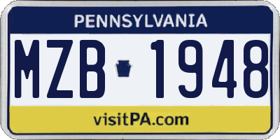 PA license plate MZB1948