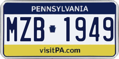 PA license plate MZB1949