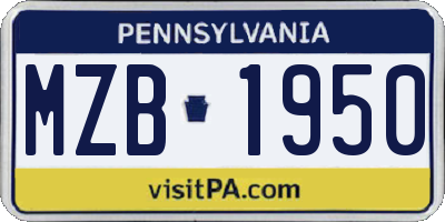 PA license plate MZB1950