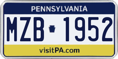 PA license plate MZB1952