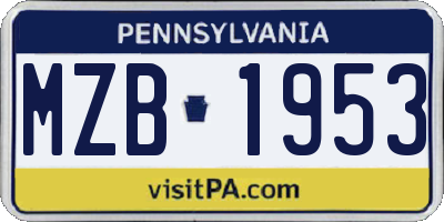 PA license plate MZB1953