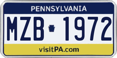 PA license plate MZB1972