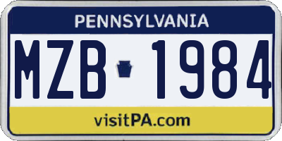 PA license plate MZB1984